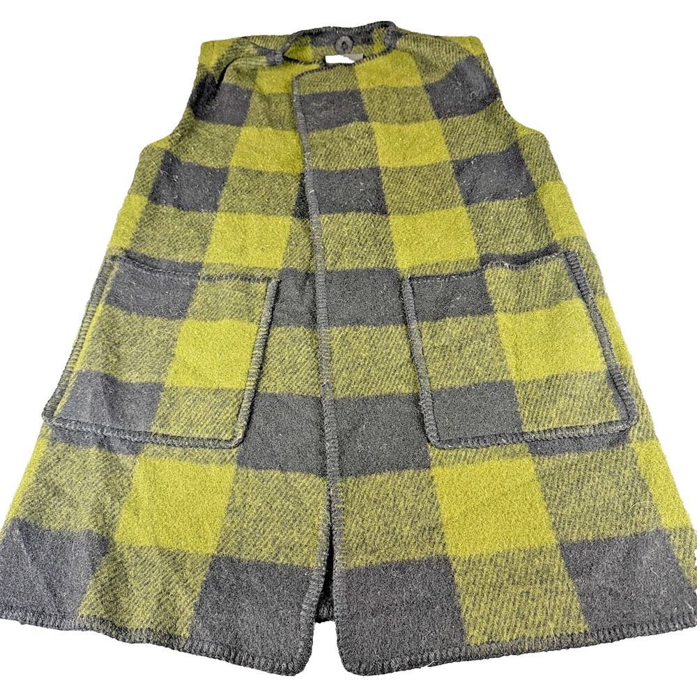 Lillunn Design Of Norway Wool Plaid Vest Jacket Womens Large Green Black Buffalo